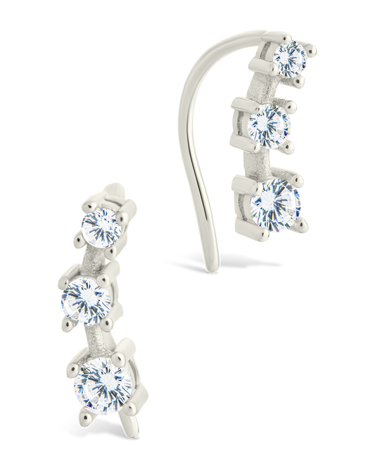 Sterling Silver Round Cut Mini Ear Crawlers