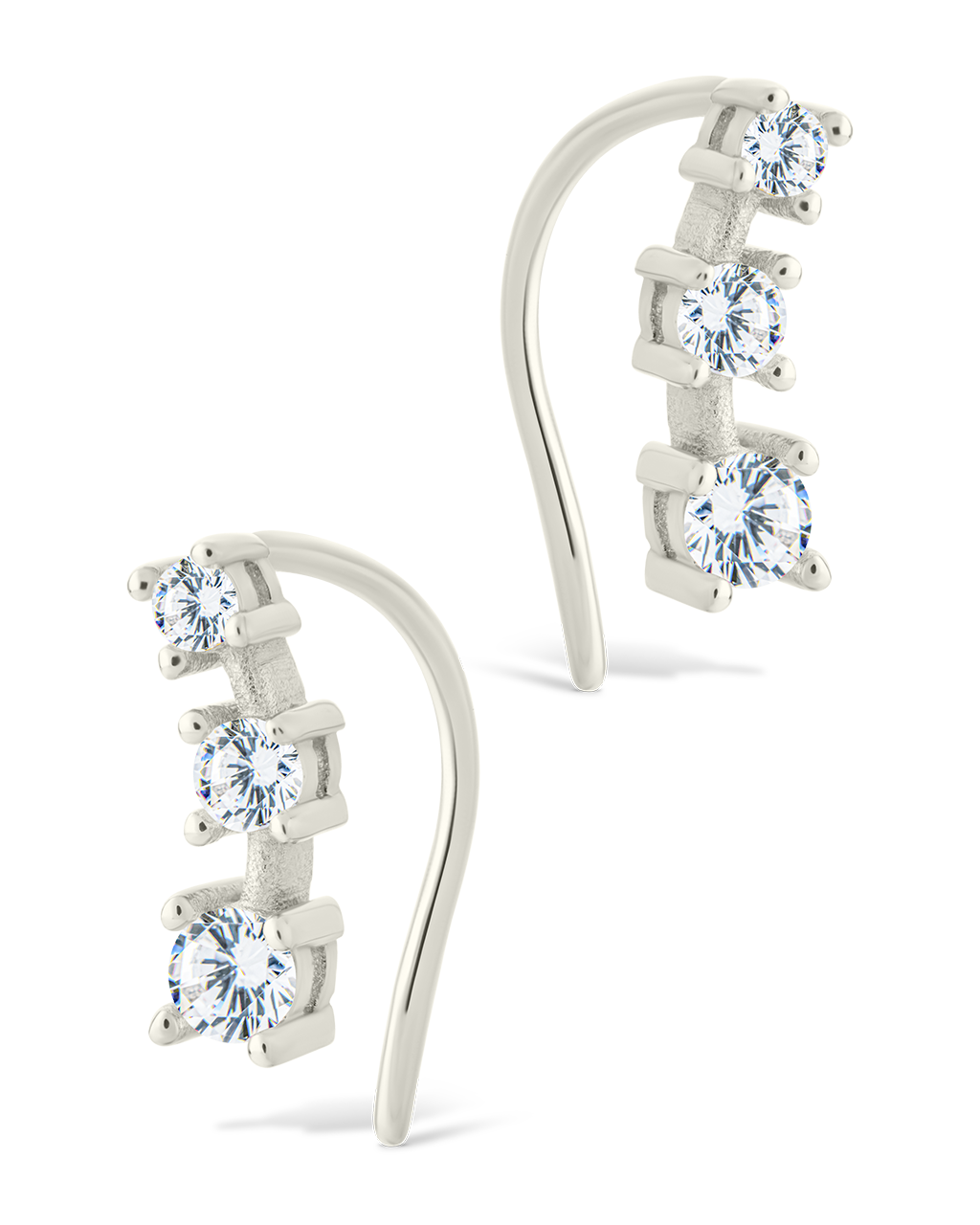 Sterling Silver Round Cut Mini Ear Crawlers