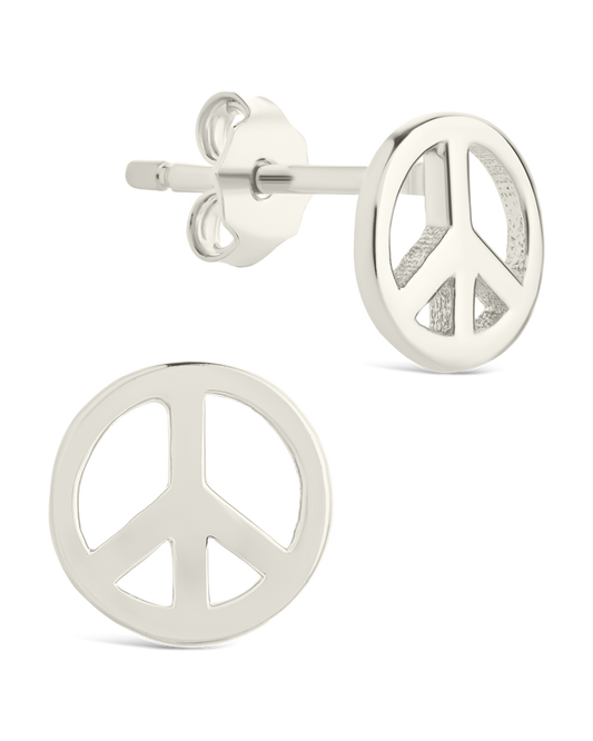 Sterling Silver Peace Sign Studs