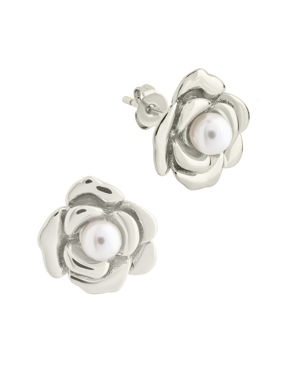 Rosa Pearl Flower Stud Earrings