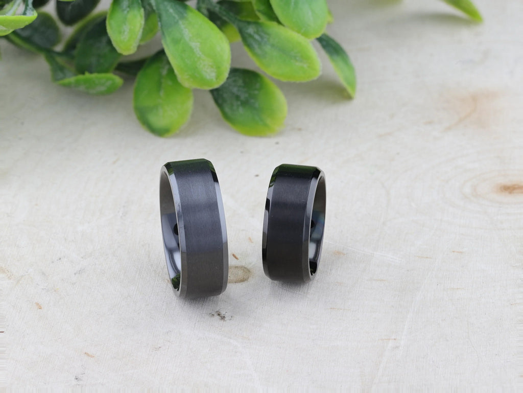 ELYSIAN Black Titanium Ring with Polished Beveled Edges and Brushed Center – 8mm