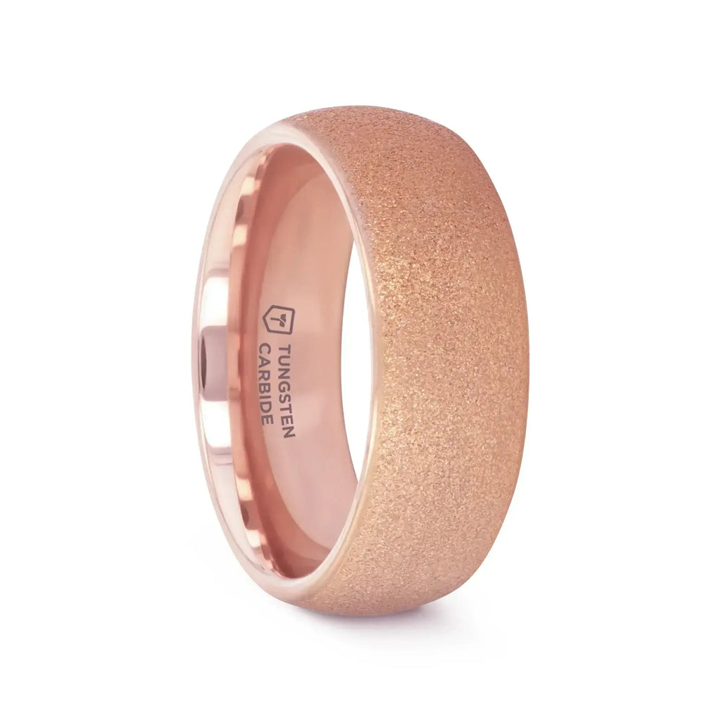 EMBER Domed Women's Rose Gold Plated Tungsten Carbide Ring with Sandblasted Crystalline Finish - 4mm