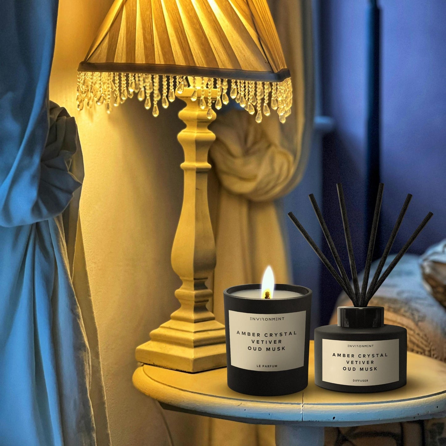 8oz Amber Crystal | Vetiver | Oud Musk Candle with Lid and Box (Inspired by Baccarat Rouge 540®)