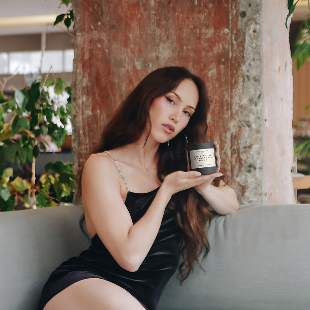8oz White Woods | Pomegranate | Peony Candle with Lid and Box (Inspired by The Aria Hotel®)