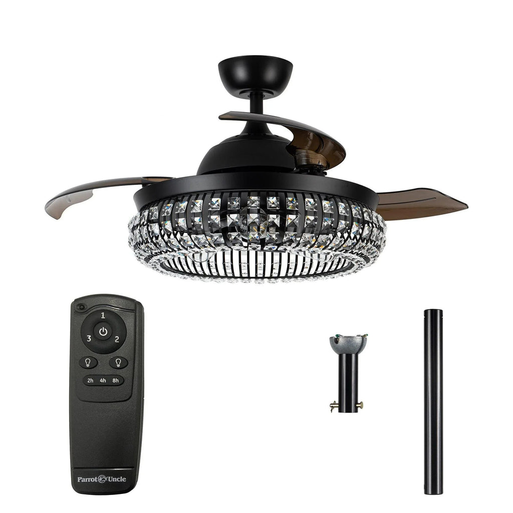 42" Modern Downrod Mount Crystal Ceiling Fan with Lighting and Remote Control
