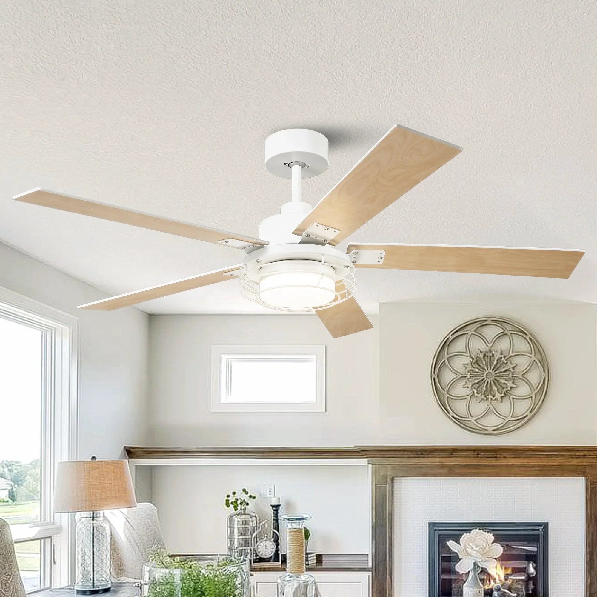 52 Inch Bernice DC Motor Industrial Downrod Ceiling Fan with LED Light and Remote Control