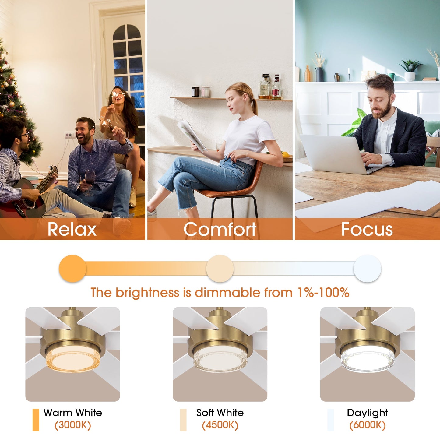 54 Inch Kama Modern Downrod Mount Ceiling Fan with Remote Control and LED Light