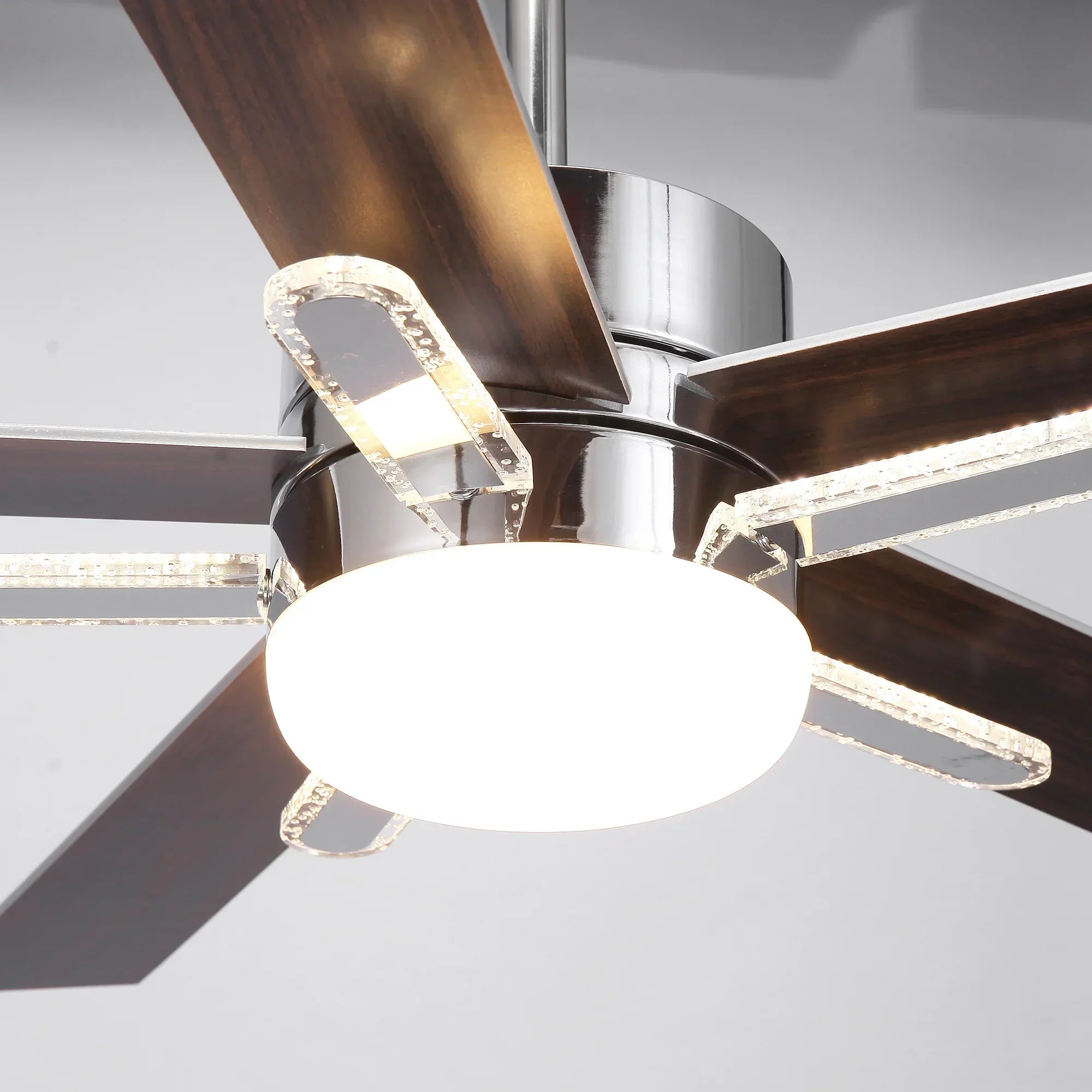 52 Inch Double-sided Blades Modern Downrod Mount Ceiling Fan with Main/Side LED Light