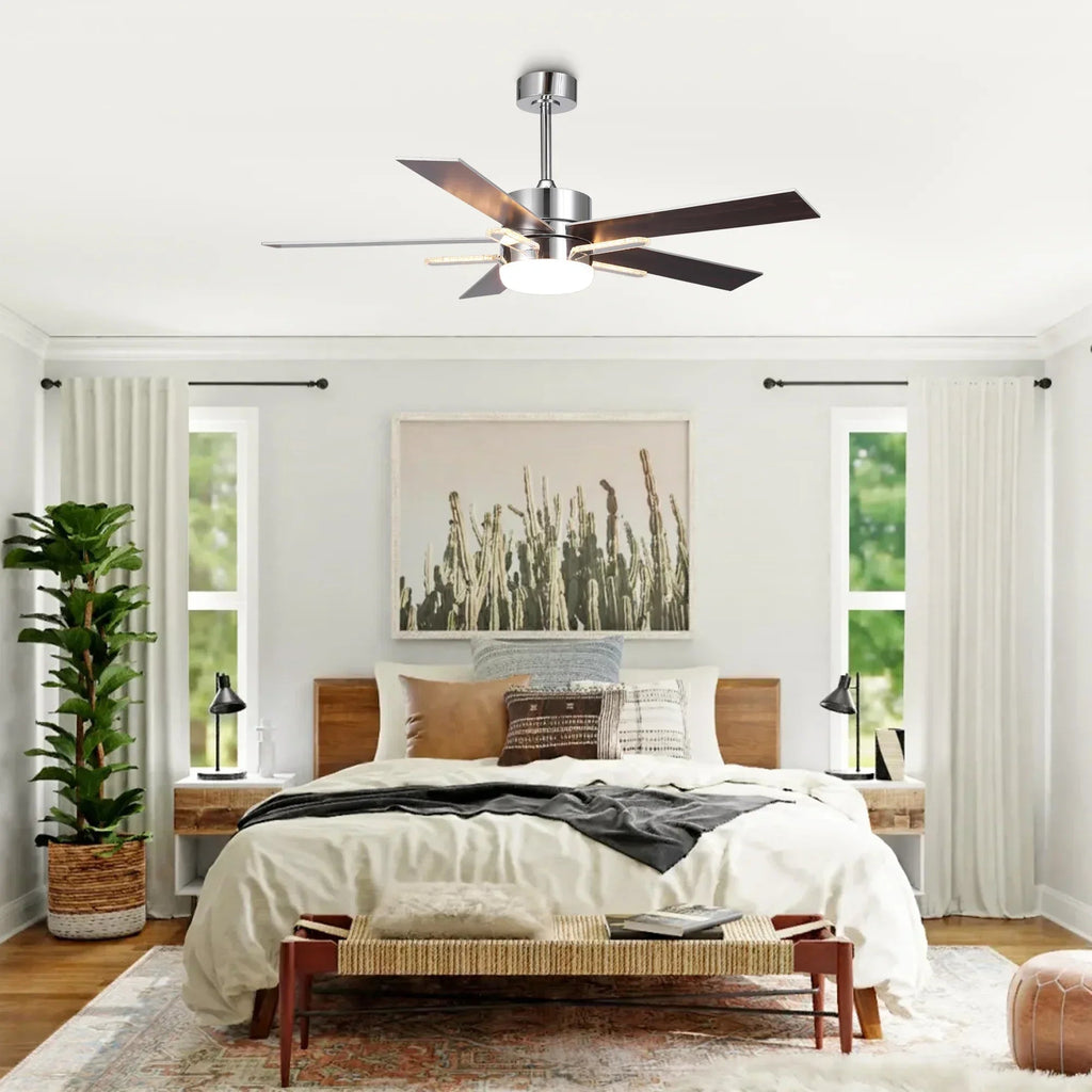 52 Inch Double-sided Blades Modern Downrod Mount Ceiling Fan with Main/Side LED Light