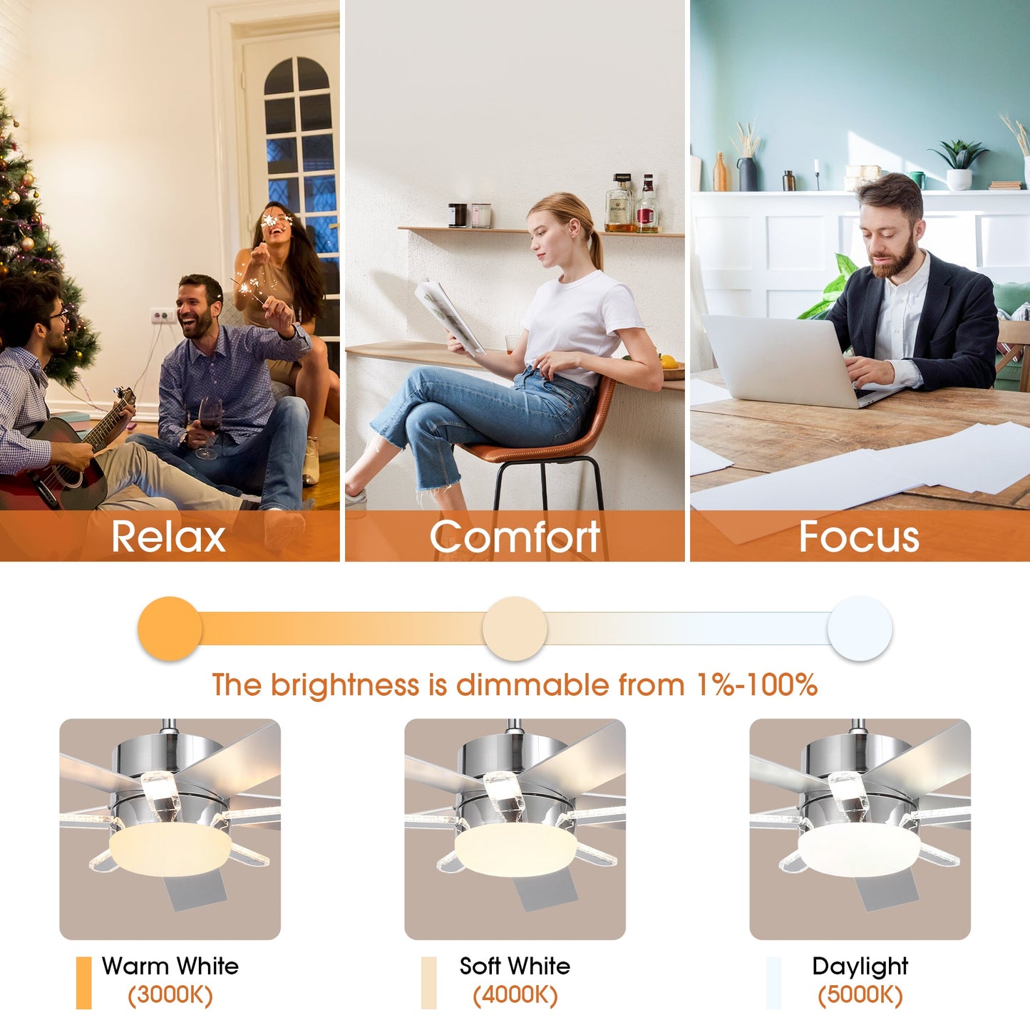 52 Inch Double-sided Blades Modern Downrod Mount Ceiling Fan with Main/Side LED Light