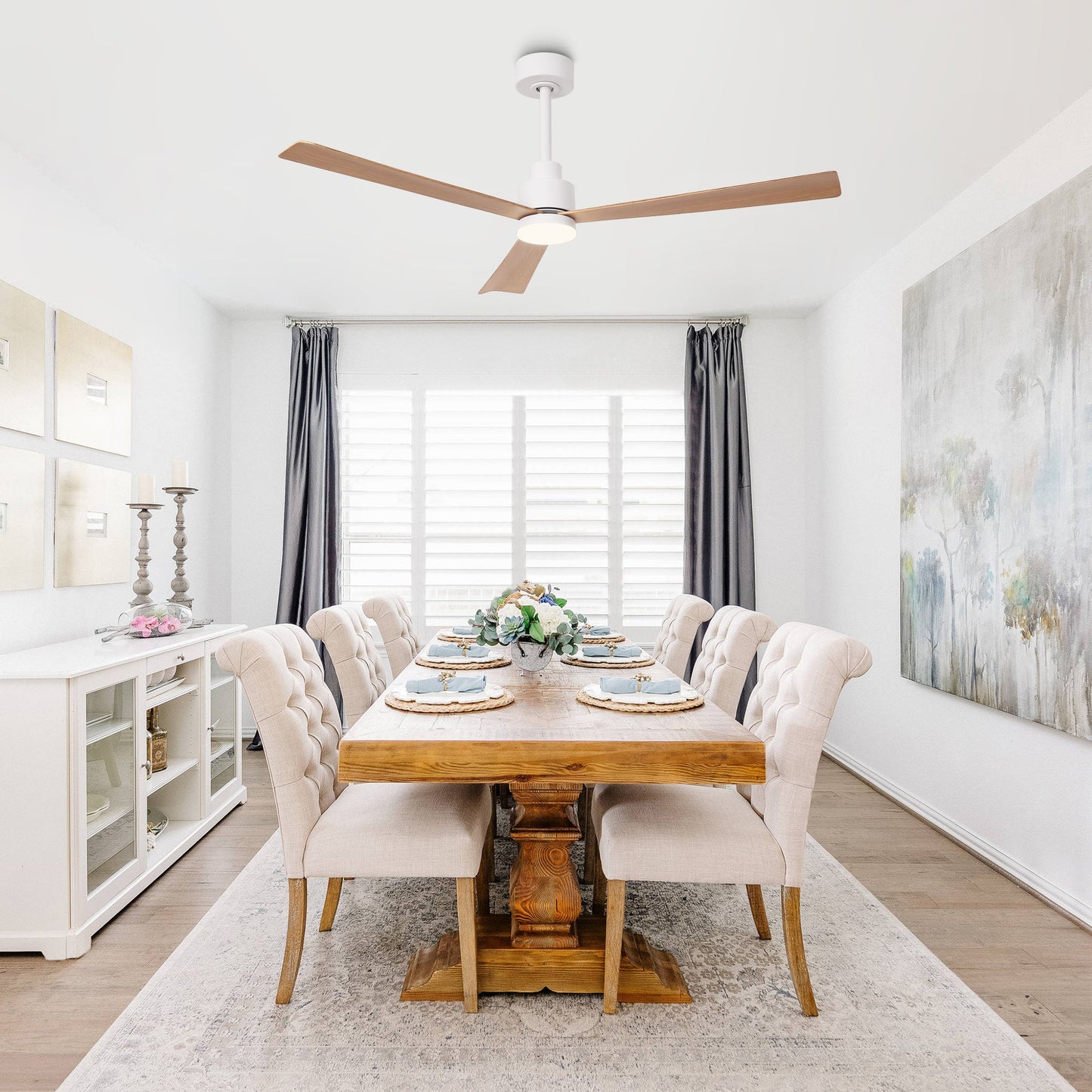 52 Inch Dinah Modern Downrod Mount Ceiling Fan with Remote Control and LED Light