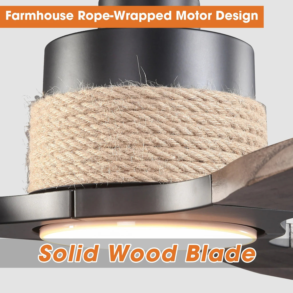 56 Inch Louise Downrod Mount LED Wood Blades Ceiling Fan with Remote Control