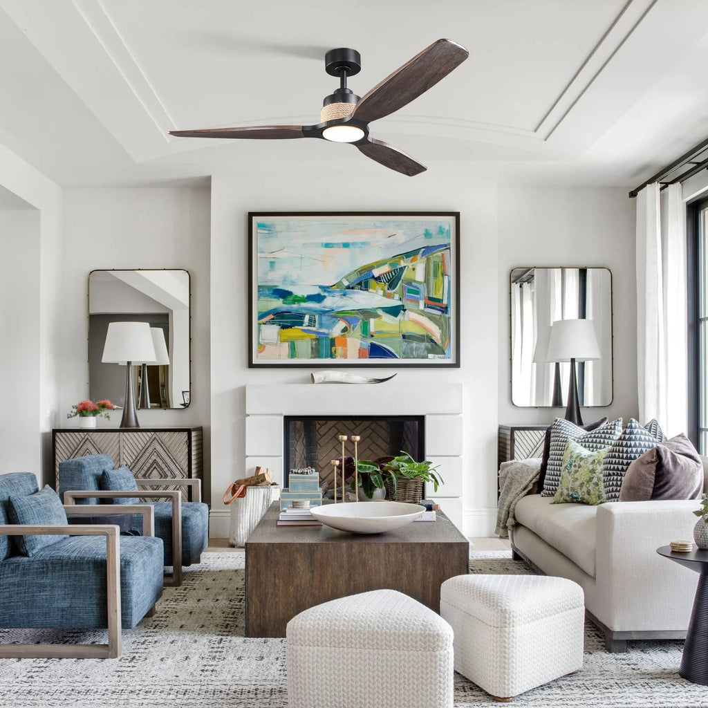 56 Inch Louise Downrod Mount LED Wood Blades Ceiling Fan with Remote Control