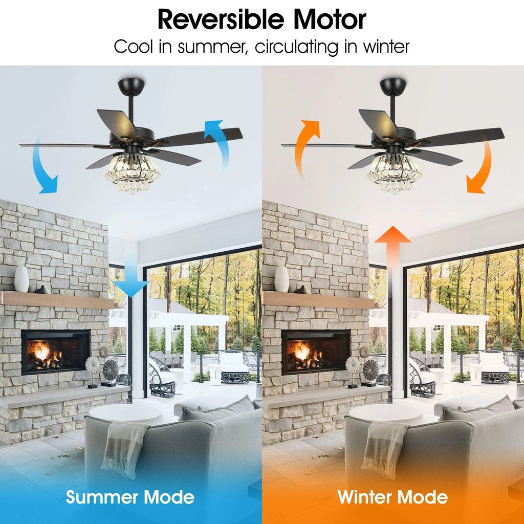 52" Kerala Modern Chrome Downrod Mount Reversible Crystal Ceiling Fan with Lighting and Remote Control