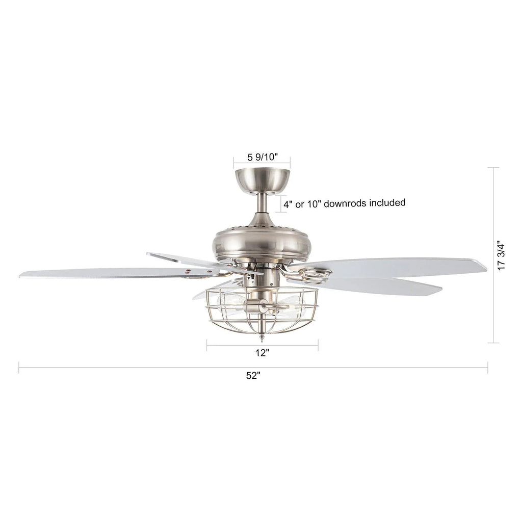 52" Kyla Industrial Caged Ceiling Fan with Light Remote Control Satin Nickel