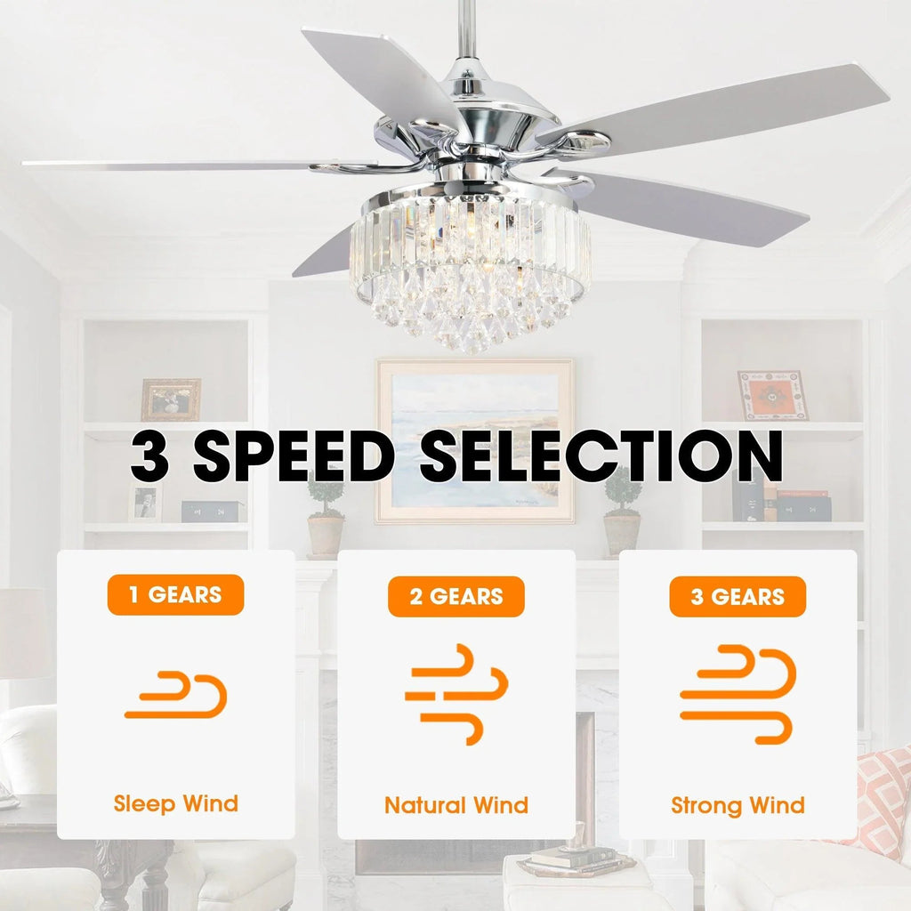 52" Elkton Modern Reversible Crystal Fandelier with Lighting and Remote Control