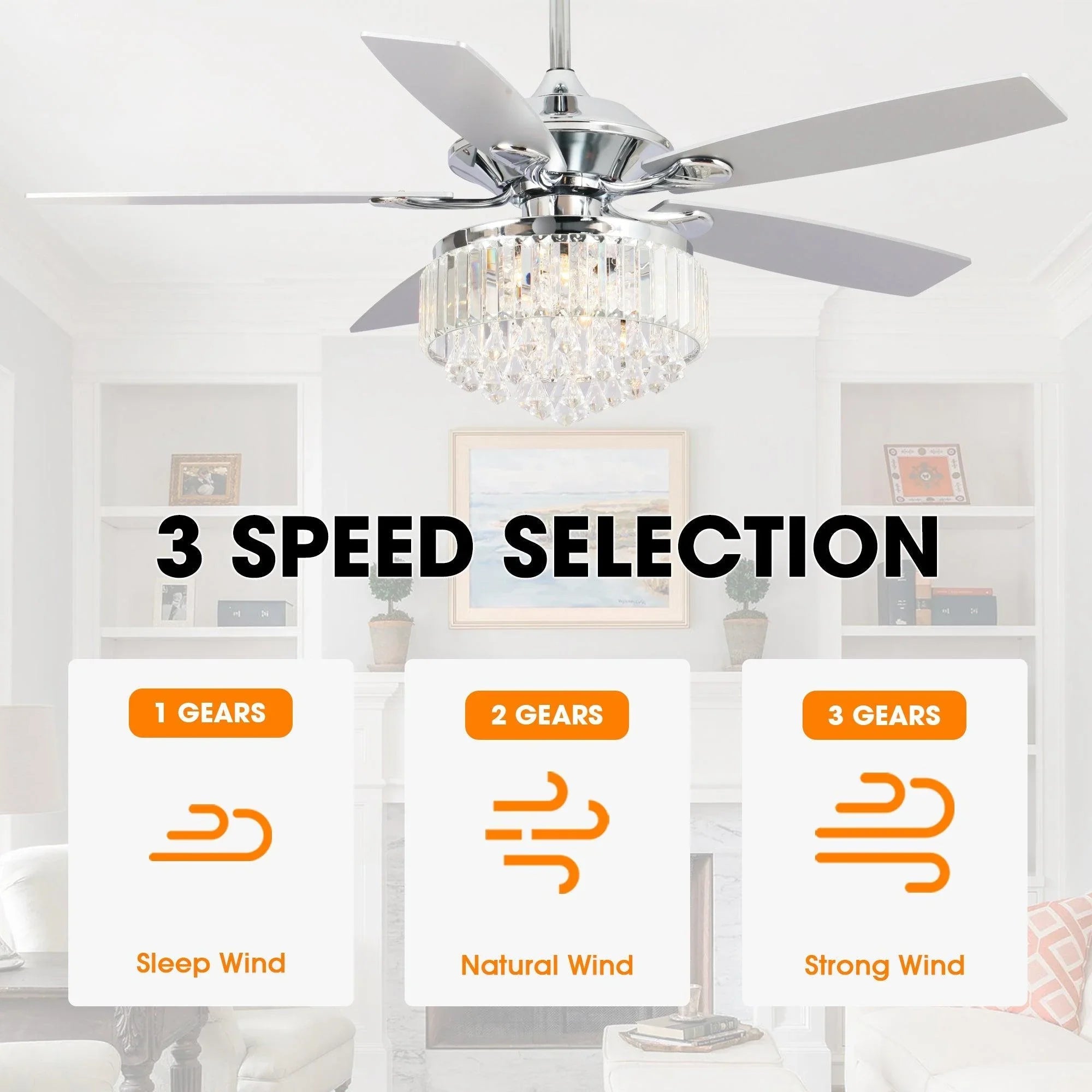 52" Elkton Modern Reversible Crystal Fandelier with Lighting and Remote Control