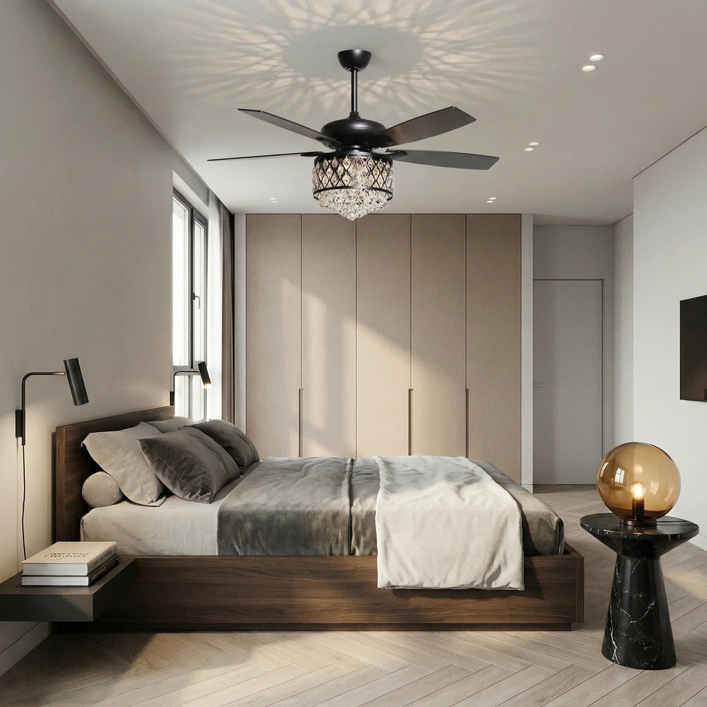 52” Wethington Modern Crystal Chandelier Ceiling Fan with Light And Remote Control Black
