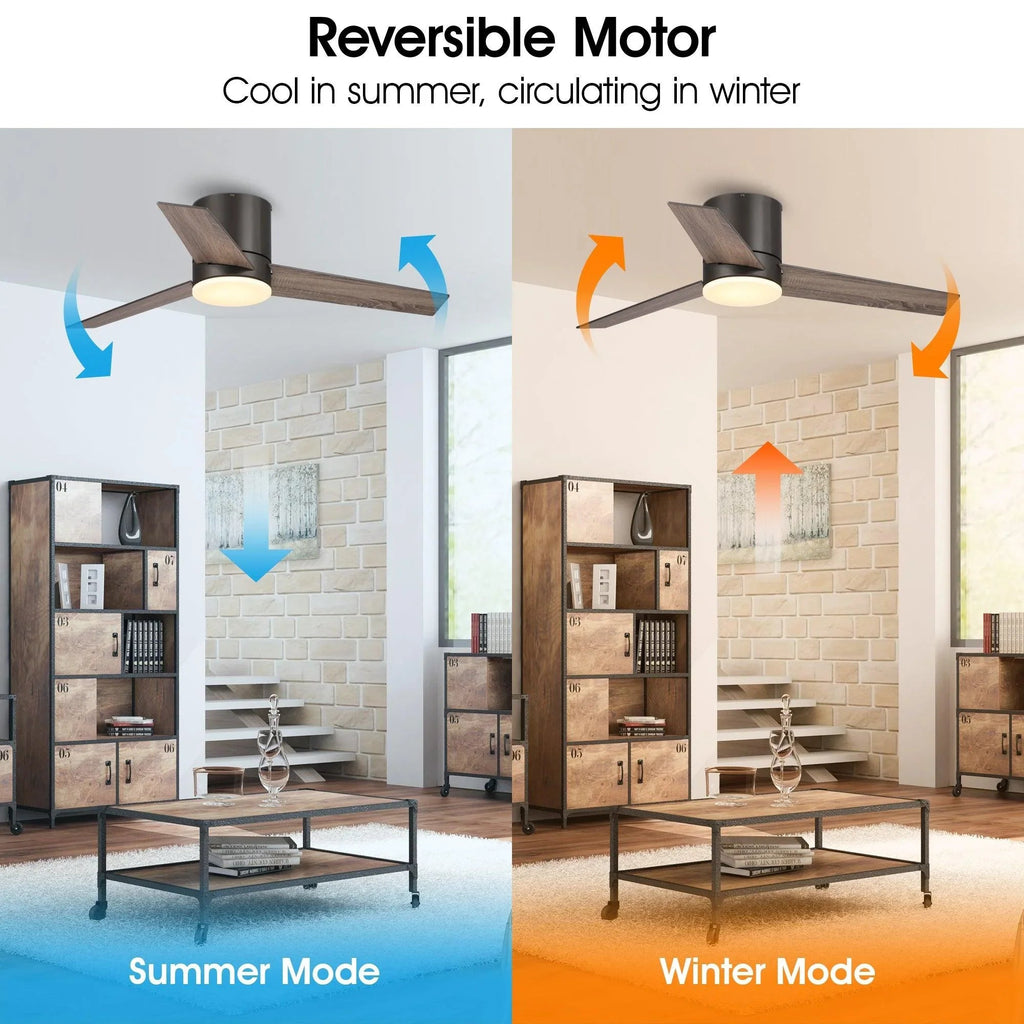 48" Kielah Farmhouse Flush Mount Reversible Ceiling Fan with Lighting and Remote Control