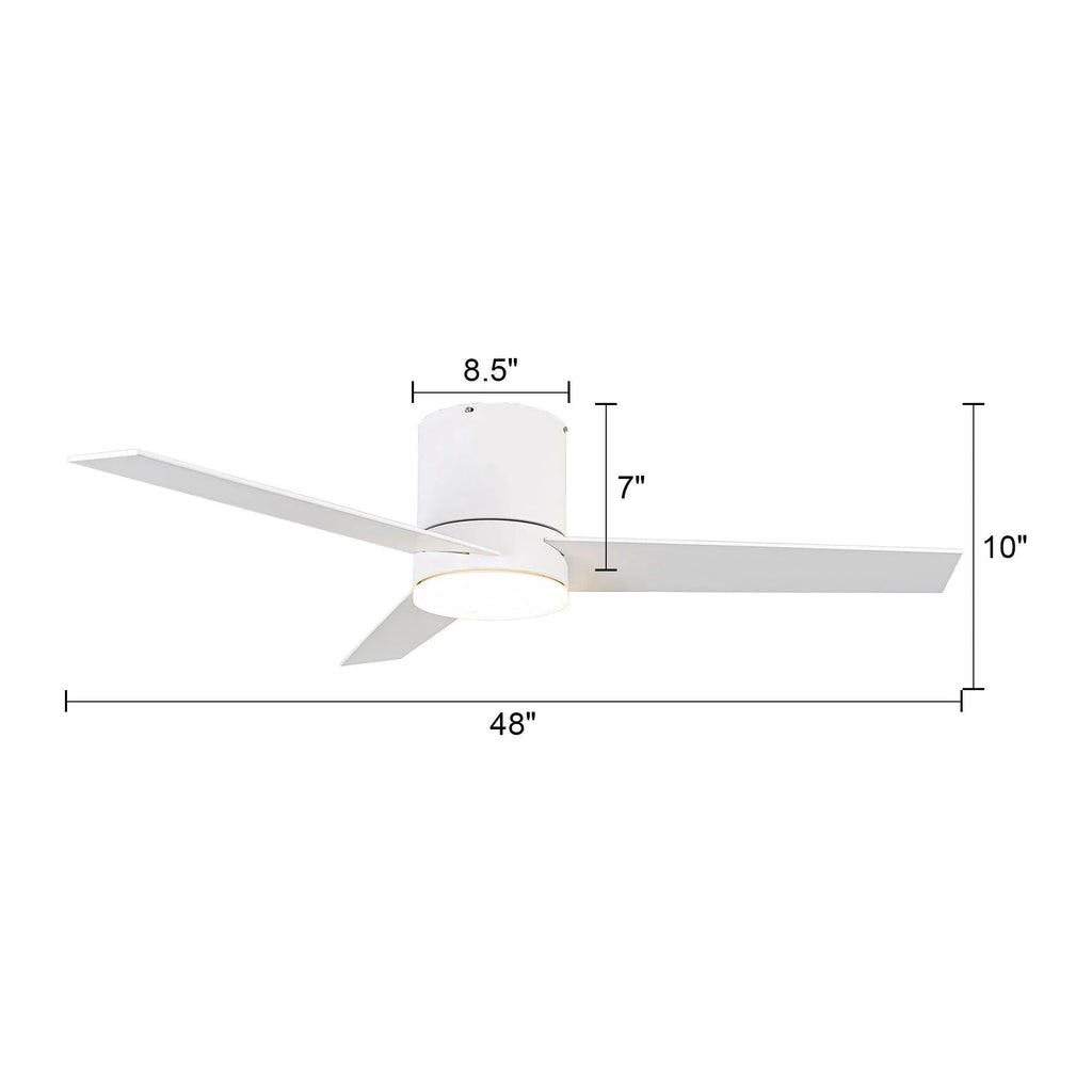 48" Flush Mount Ceiling Fan 3 Blades with LED Lighting and Remote Control
