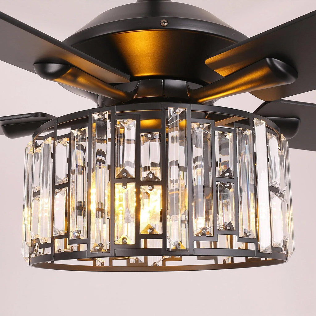 52" Dicken Modern Downrod Mount Reversible Crystal Ceiling Fan with Lighting