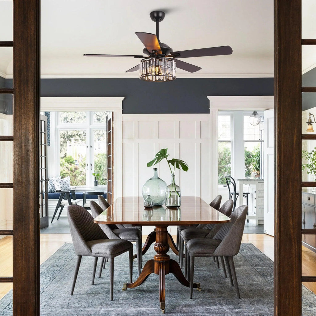 52" Dicken Modern Downrod Mount Reversible Crystal Ceiling Fan with Lighting