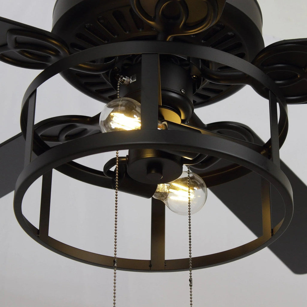 52" Urbana In Indoor Matte Black Industrial Ceiling Fan with Pull Chain and Light Kit