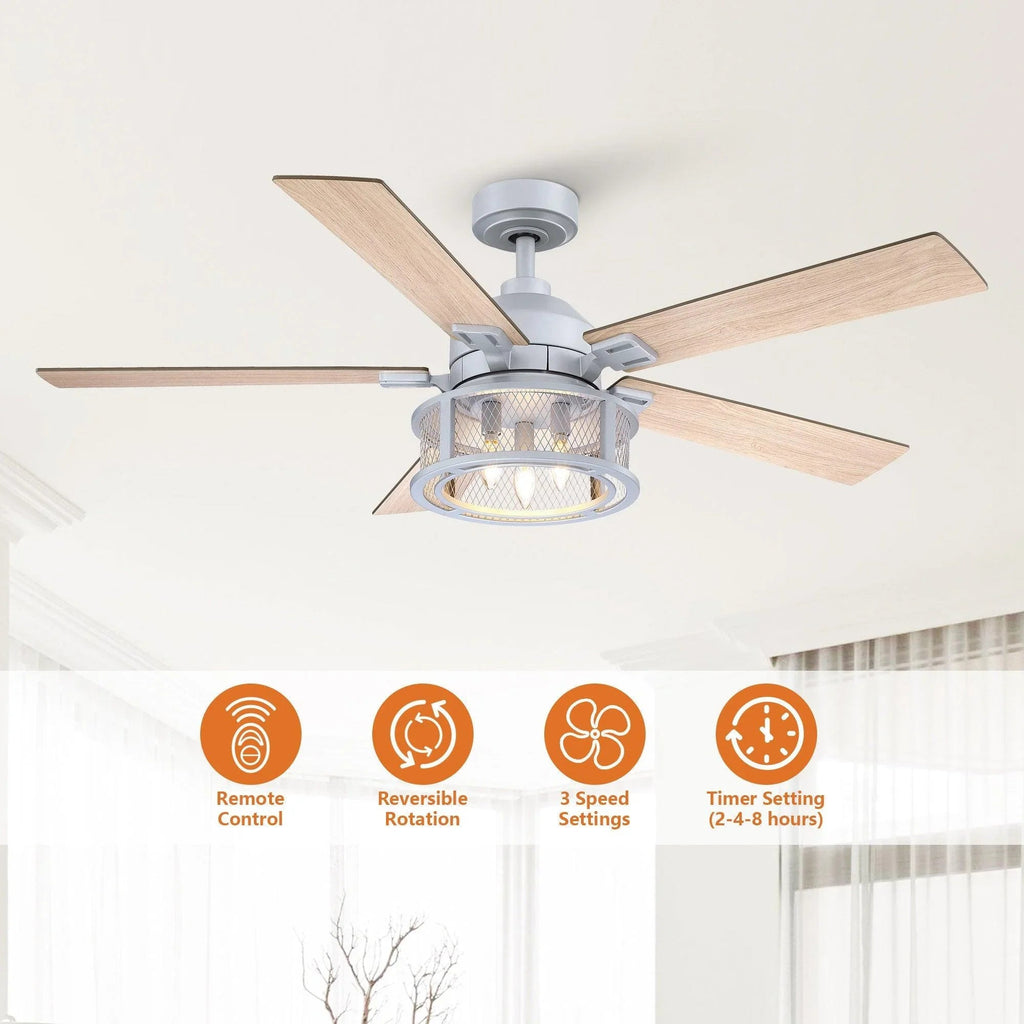52 Industrial Reversible 5 Blade Mesh Led Ceiling Fan