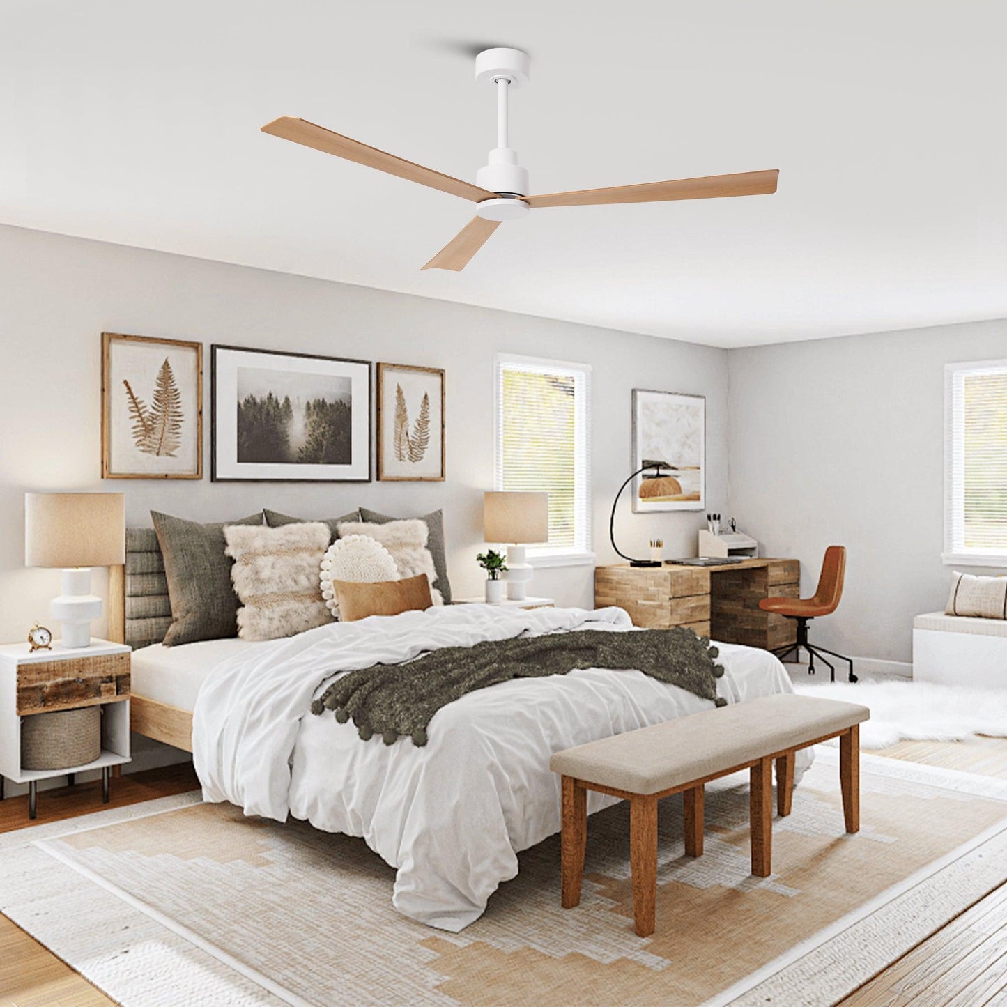 52 Inch Esther 3-Blades Modern Downrod Mount Ceiling Fan with Remote Control