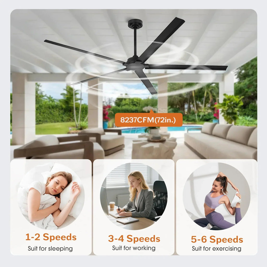 72 Inch 84 Inch Winni IPX4 Outdoor Downrod Mount Ceiling Fan with Remote Control