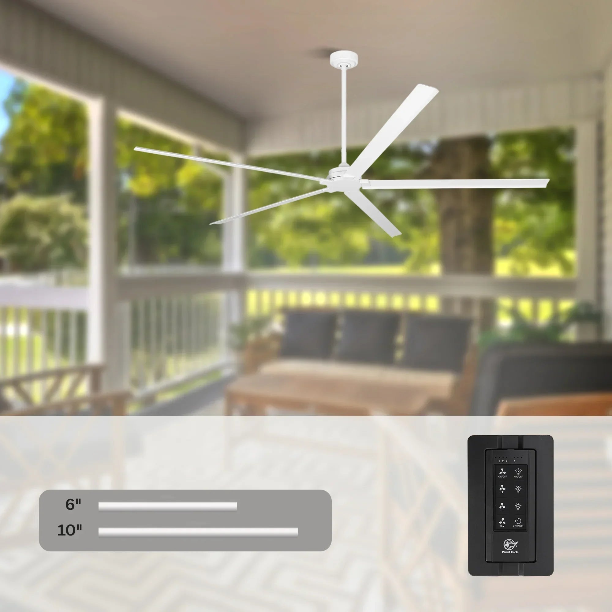 72 Inch 84 Inch Winni IPX4 Outdoor Downrod Mount Ceiling Fan with Remote Control