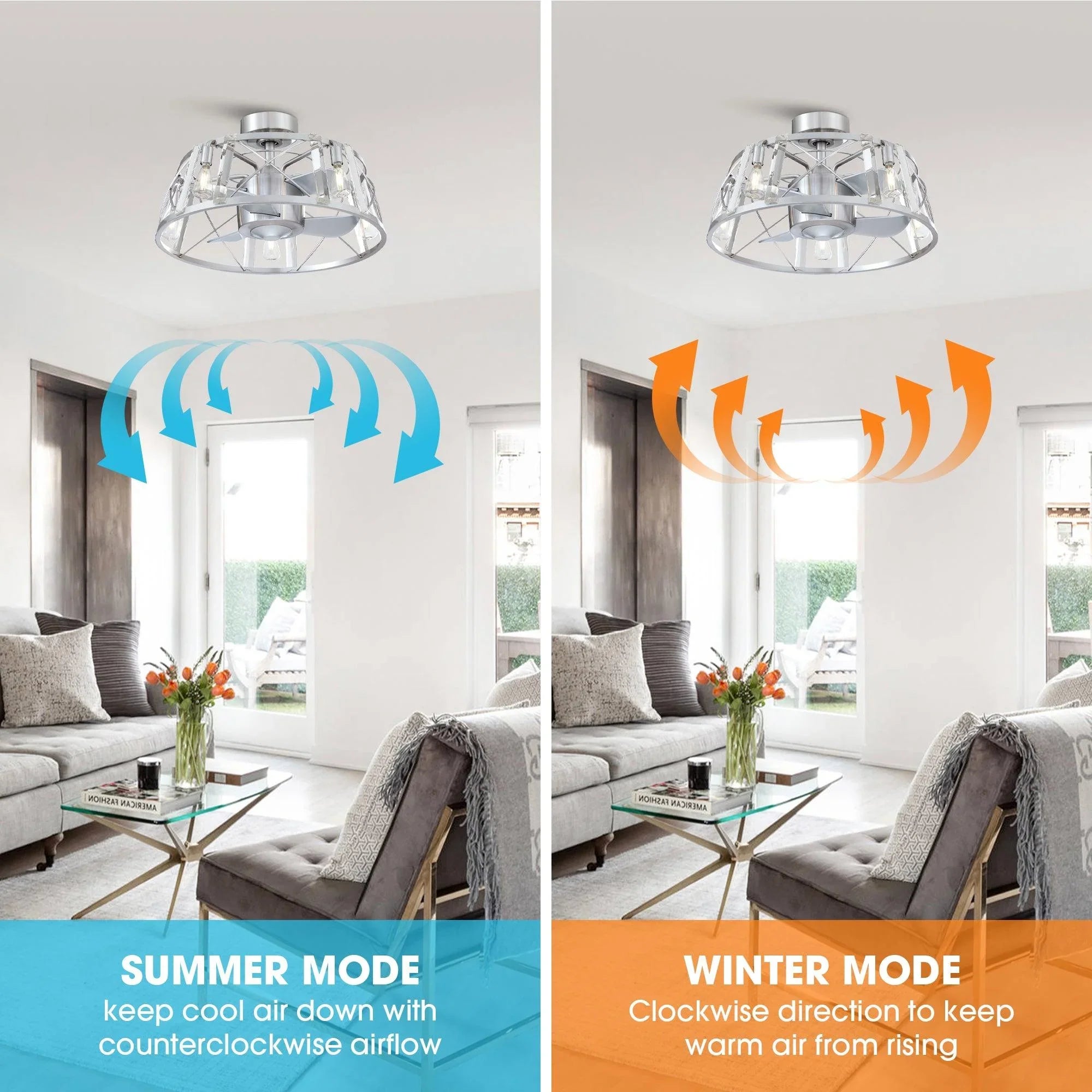 23" Modern Satin Nickel DC Motor Downrod Mount Reversible Fandelier Ceiling Fan with Lighting and Remote Control