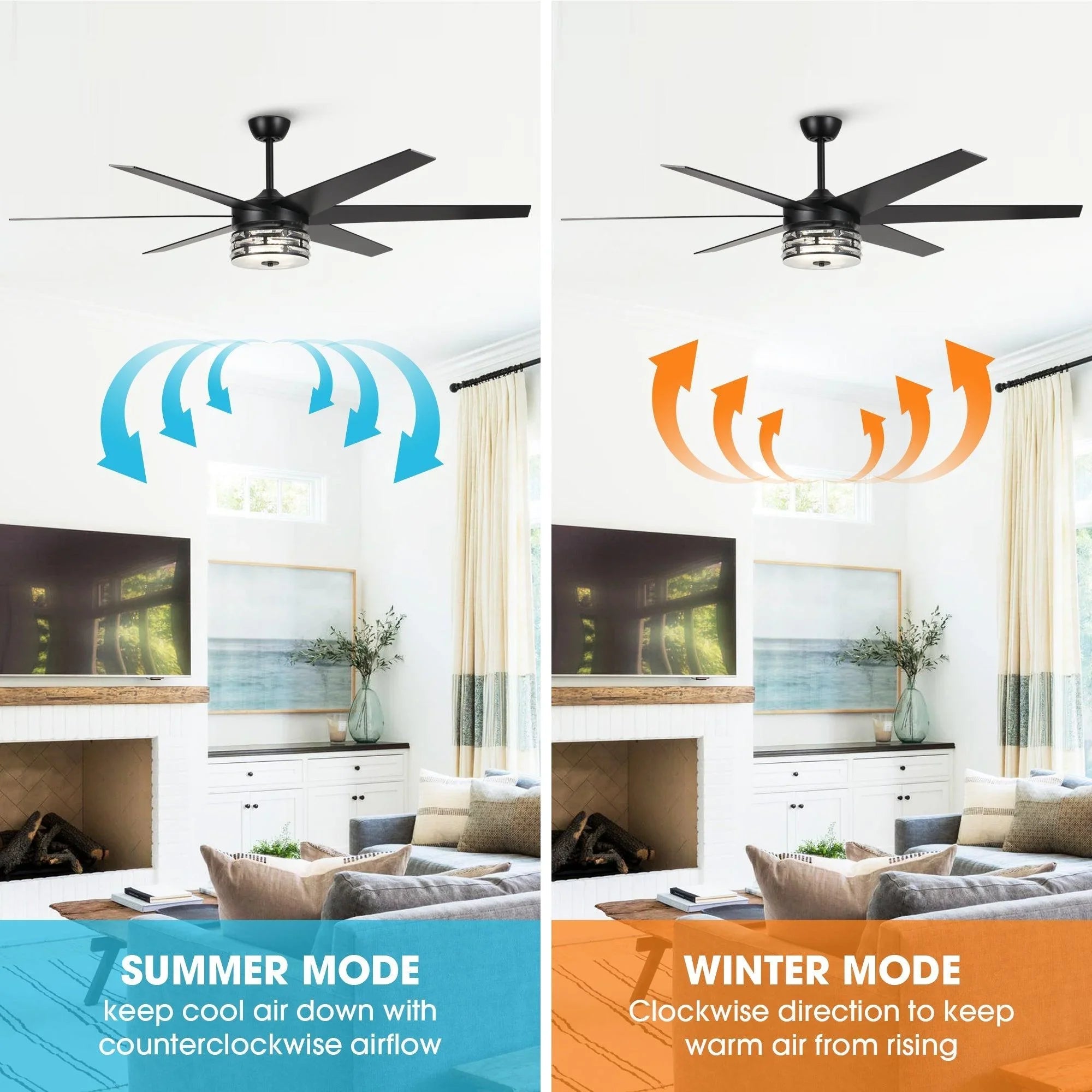 70" Black Modern Ceiling Fan
