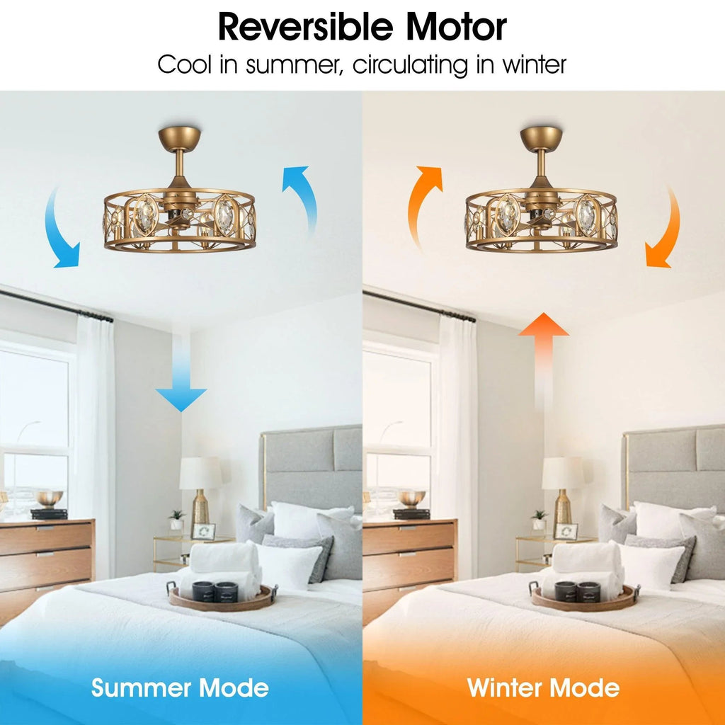 22" Kashmir Modern Glod Reversible Crystal Fandelier Ceiling Fan with Lighting and Remote Control