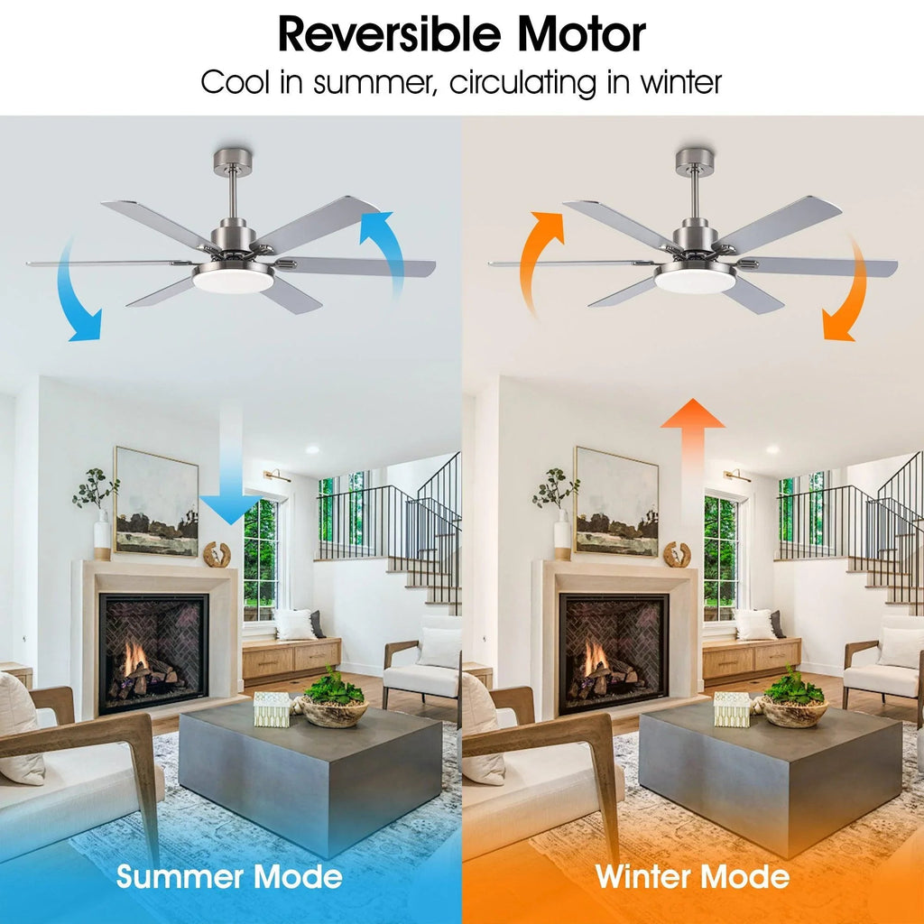 60" Modern Satin Nickel DC Motor Downrod Mount Reversible Ceiling Fan with Lighting and Remote Control
