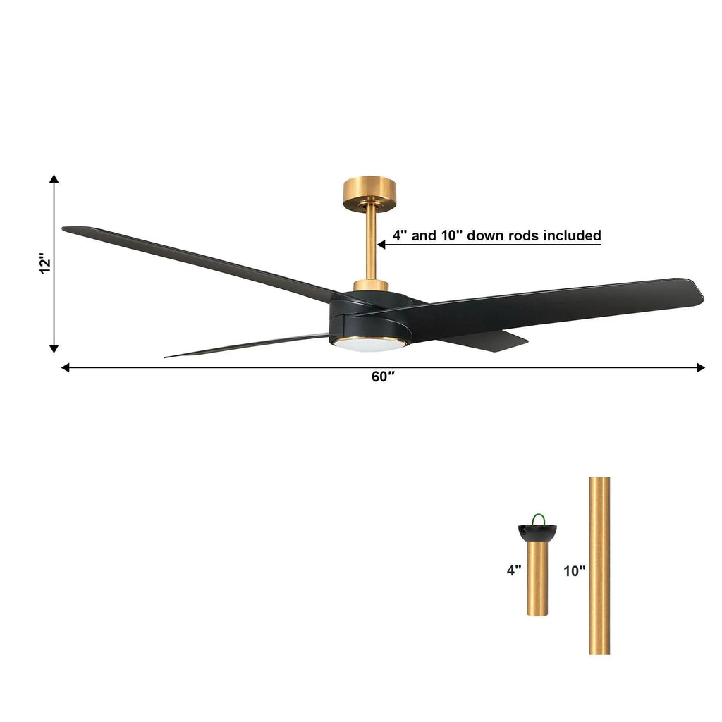 60" Parvez Modern DC Motor Downrod Mount Reversible Crystal Ceiling Fan with Lighting and Remote Control