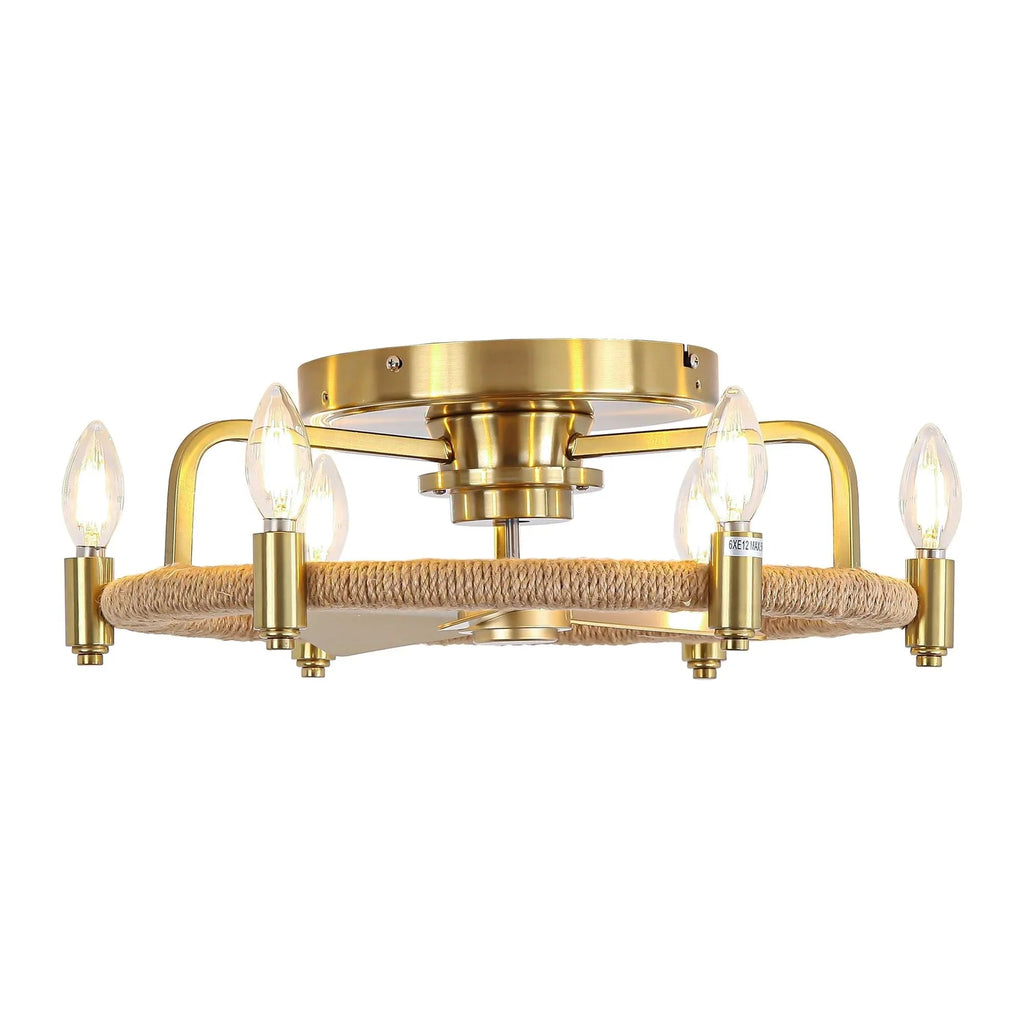 20" Flush Mount Golden Ceiling Fan with Light and Remote Control