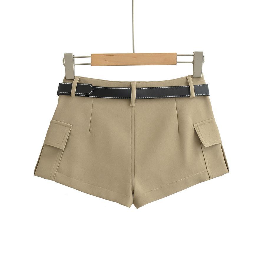 Sexy non-stretch low-waist with belt solid color shorts