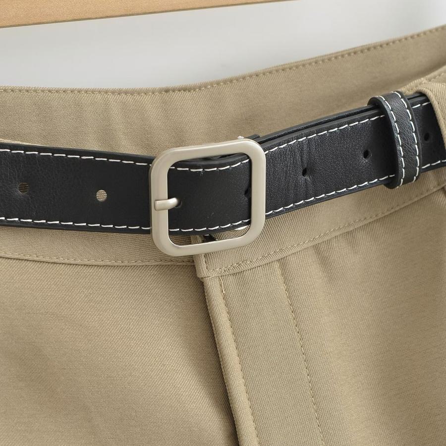 Sexy non-stretch low-waist with belt solid color shorts