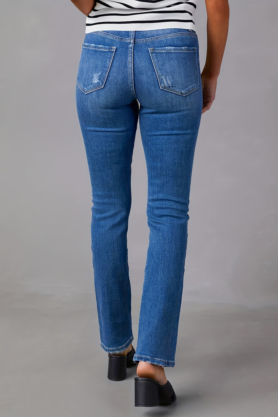 Casual non-stretch pocket button high waist slim jeans