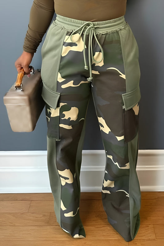 Casual non-stretch drawstring contrast color pants