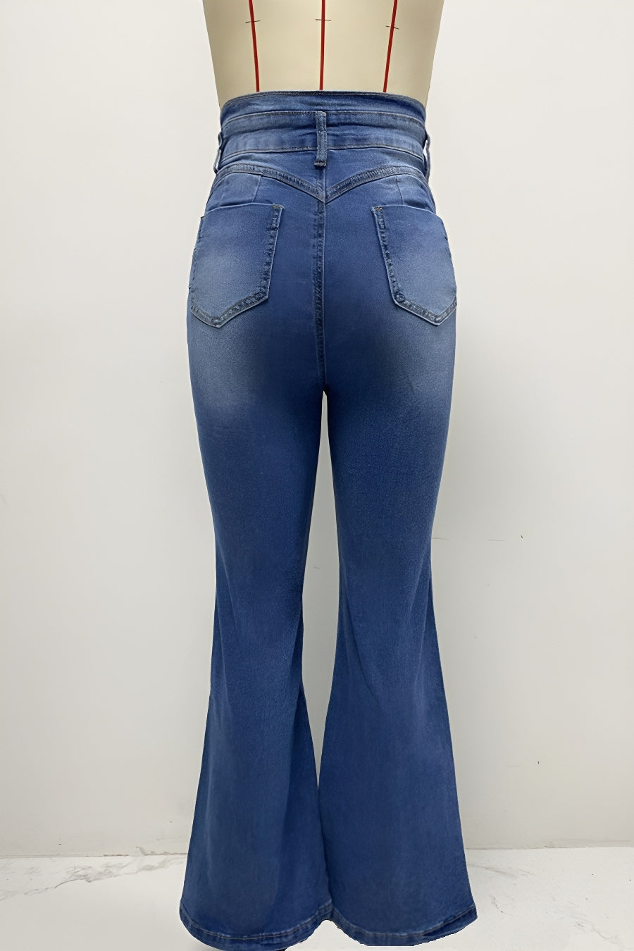 Stylish high-stretch patchwork washed high-waist jeans