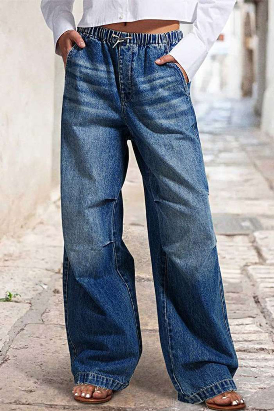 New medium stretch patchwork loose wide-leg jeans AVAILABLE UP TO XXL