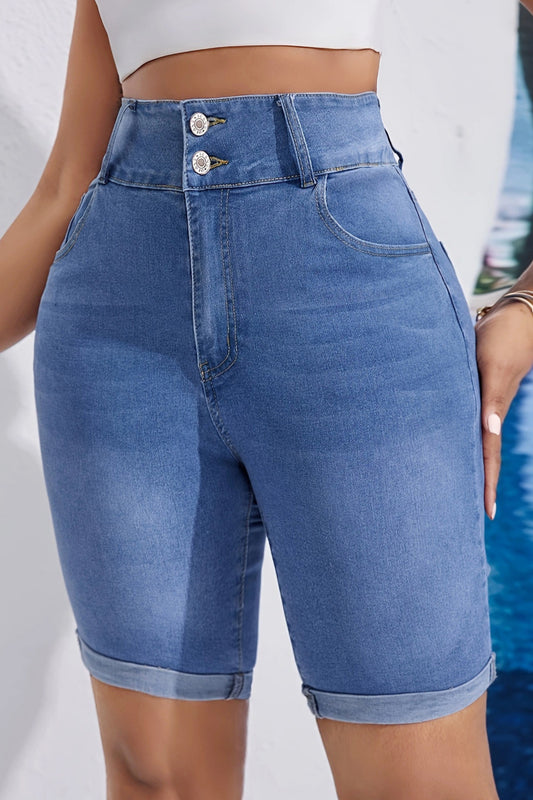 Stylish slight stretch high waist all-match denim shorts