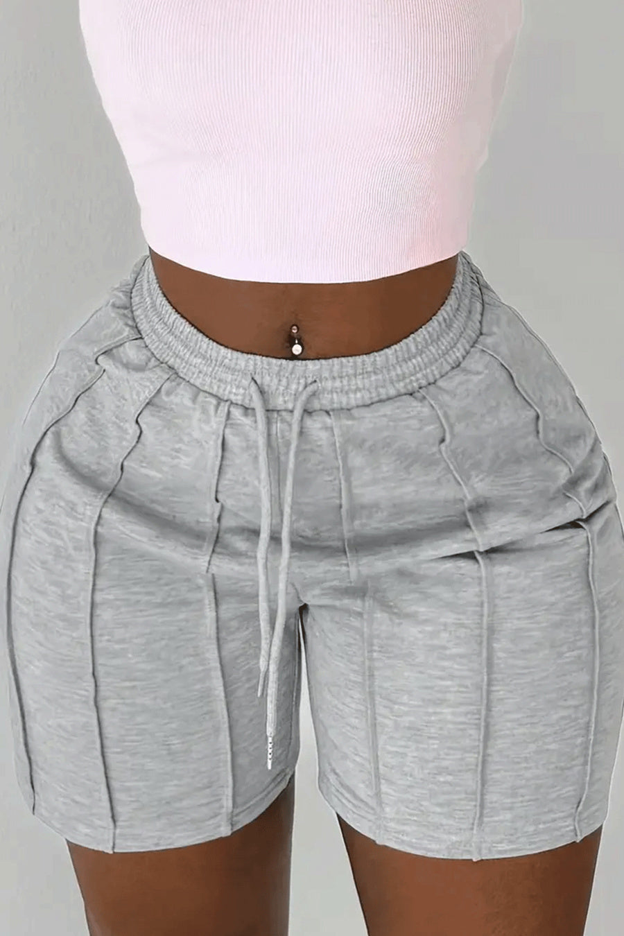 Casual slight stretch solid color slim drawstring shorts