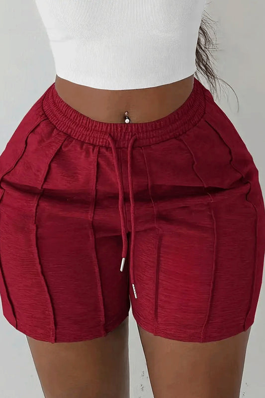 Casual slight stretch solid color slim drawstring shorts