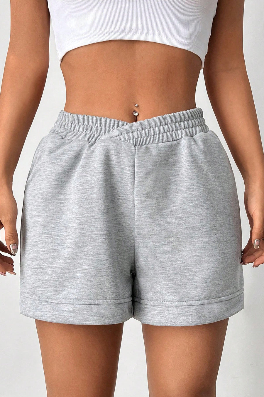 Casual slight stretch solid color high-waist all-match shorts