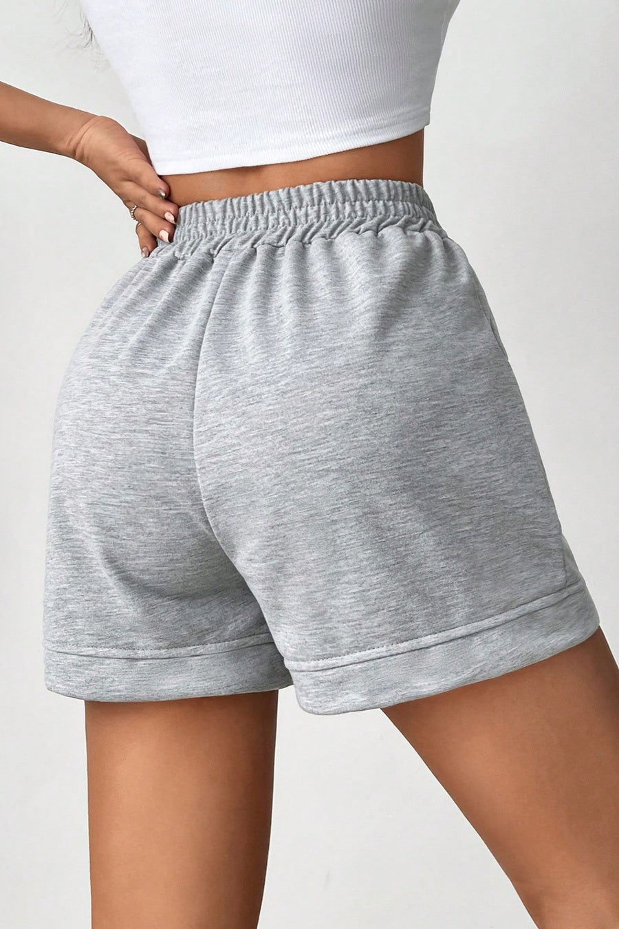Casual slight stretch solid color high-waist all-match shorts