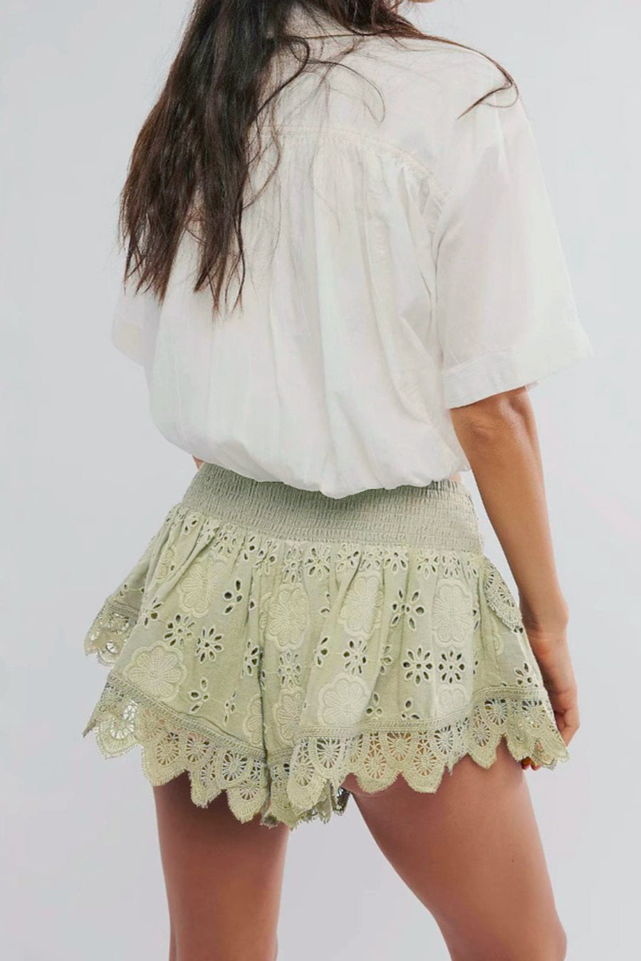 Stylish non-stretch breathable lace high waist shorts (only shorts)