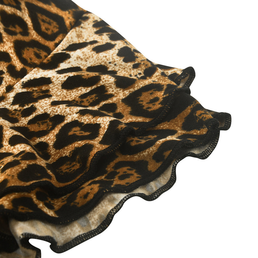 Sexy slight stretch low waist leopard print ruffled all-match hot shorts